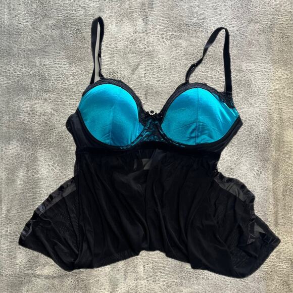 Vivid Blue with mesh Babydoll Top - Picture 1 of 7